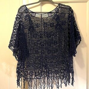 💙 Valerie Stevens Womens Navy Bohemian Boho Top L/XL